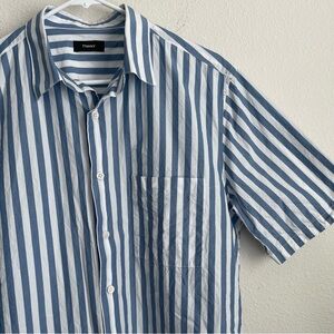 THEORY Button Down Short Sleeve Striped Shirt